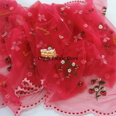 Morbido filato di maglia fiore fresco fragola maglia di pizzo tessuto fatto a mano abito di stoffa gonna tessuto decorazione della casa materiale al metro
