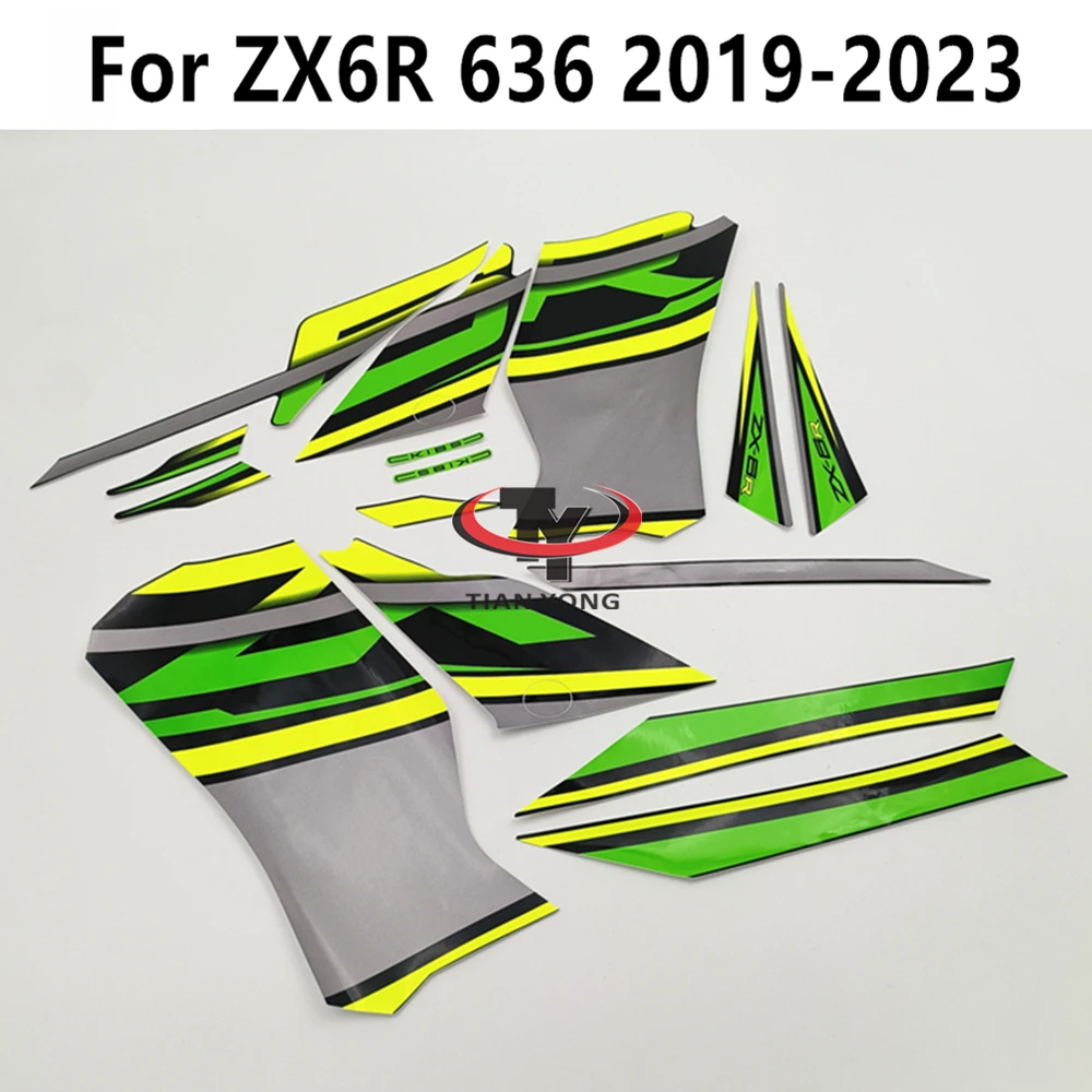 Full Fairing Kit Green Yellow Gray Striped Prints Silkscreen Applique For ZX6R ZX 6R 636 2019-2020-2021-2022-2023 Decal Sticker