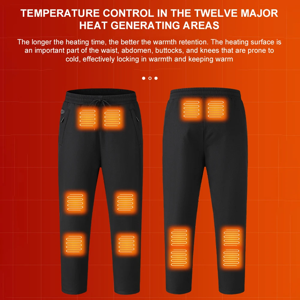 Pantalones calefactables eléctricos USB, 12 áreas de calefacción, pantalones térmicos calefactables de invierno, calentador inteligente, perfecto para esquiar, snowboard y senderismo