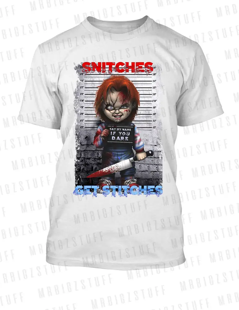 Kaus Film seram tangkapan CHUCKY kaus Halloween Snitches dapat jahitan