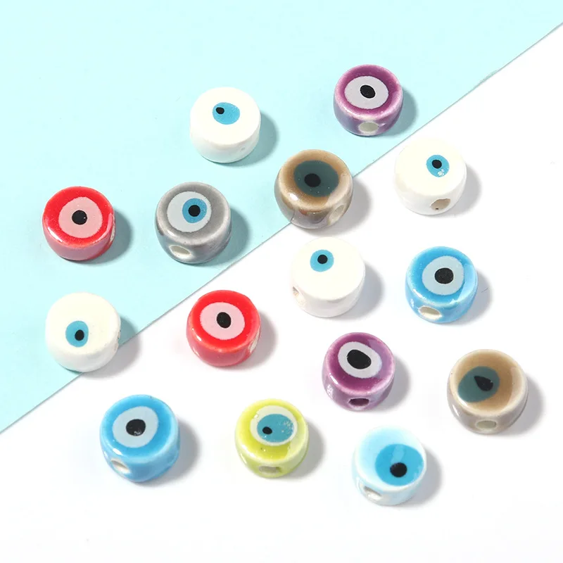 10/20PCS Flower Ceramic Turkish  Beads Flower Round Spacer Beads Porcelain Eye Beads For Jewelry Diy Making Bracelet Accessories