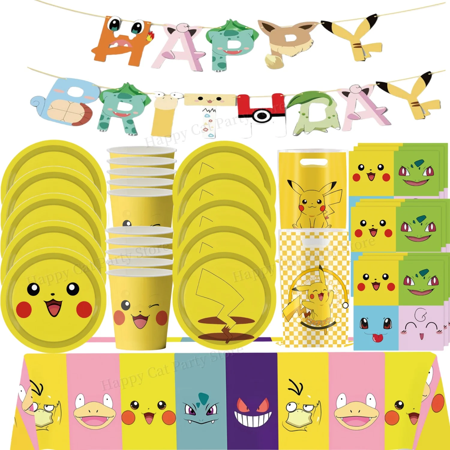 

Pokemon Birthday Decoration Pokemon Fgures Set Tableware Tablecloth Cup Plate Gift Bag Pikachu Birthday kids Party favors Toys