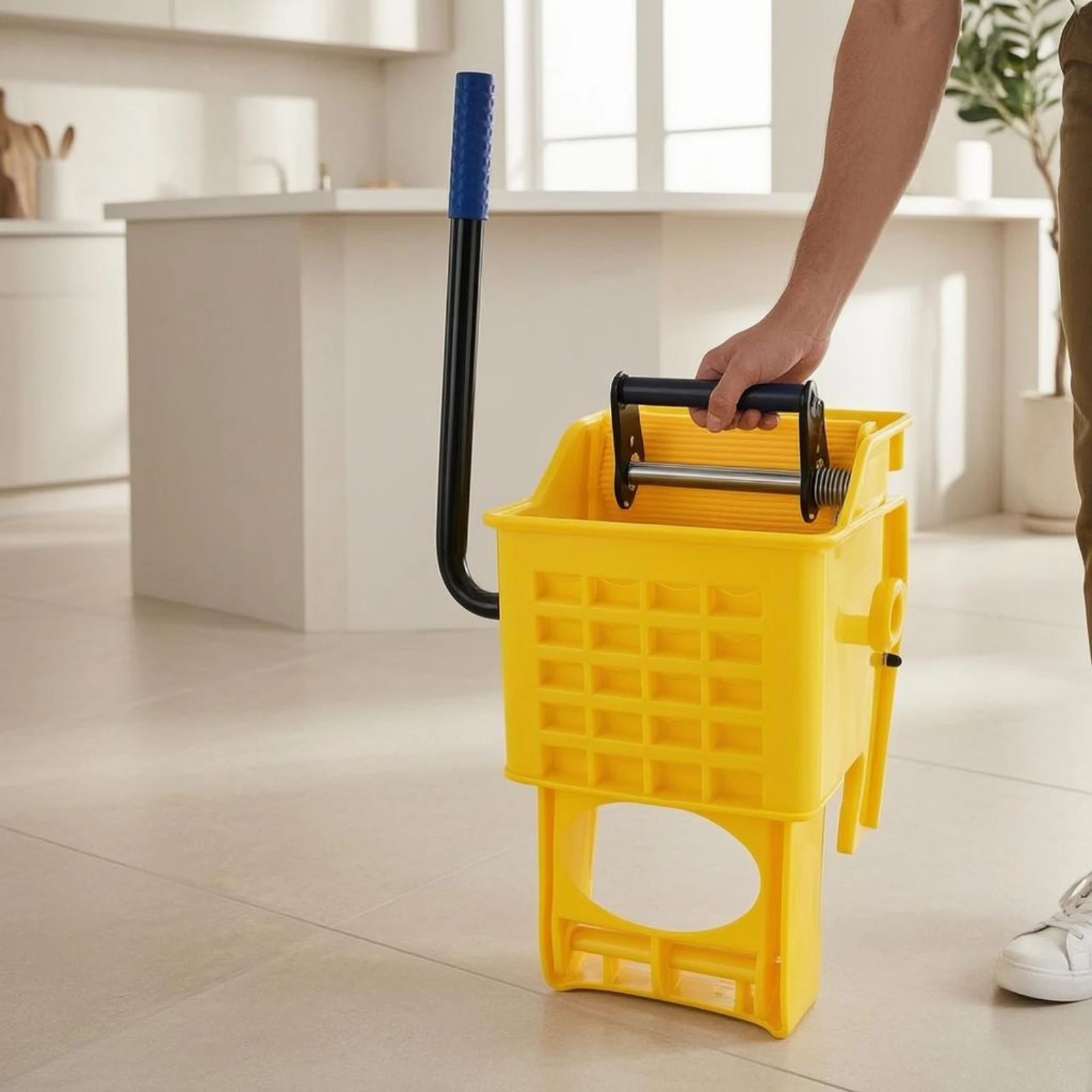 Hand-Press Mop Wringer Head Plastic and Metal Mop Wringer Head Cleaning Equipment Lever Handle Rectangular Cage