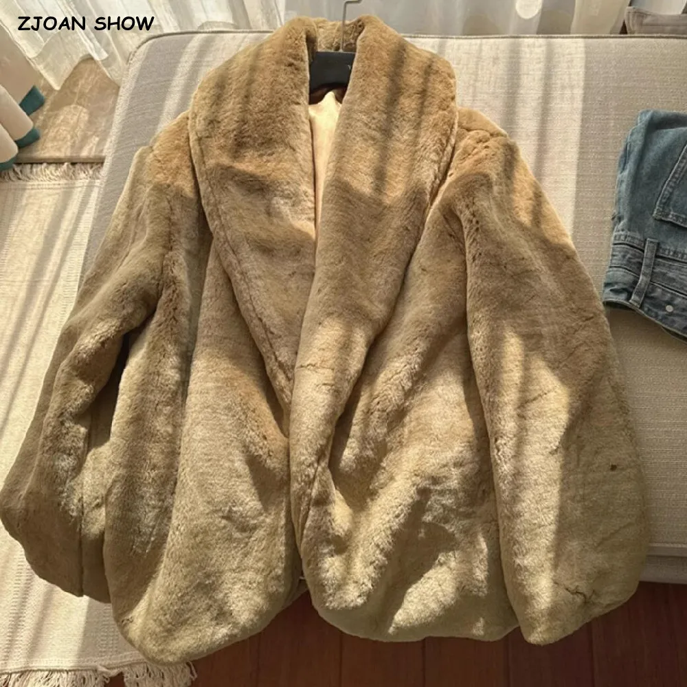 جديد الشتاء النساء شال التلبيب طوق فو مضلع معطف الفرو الدافئة لينة شعر أشعث ميدي طويل سترة دافئة ملابس خارجية فضفاضة