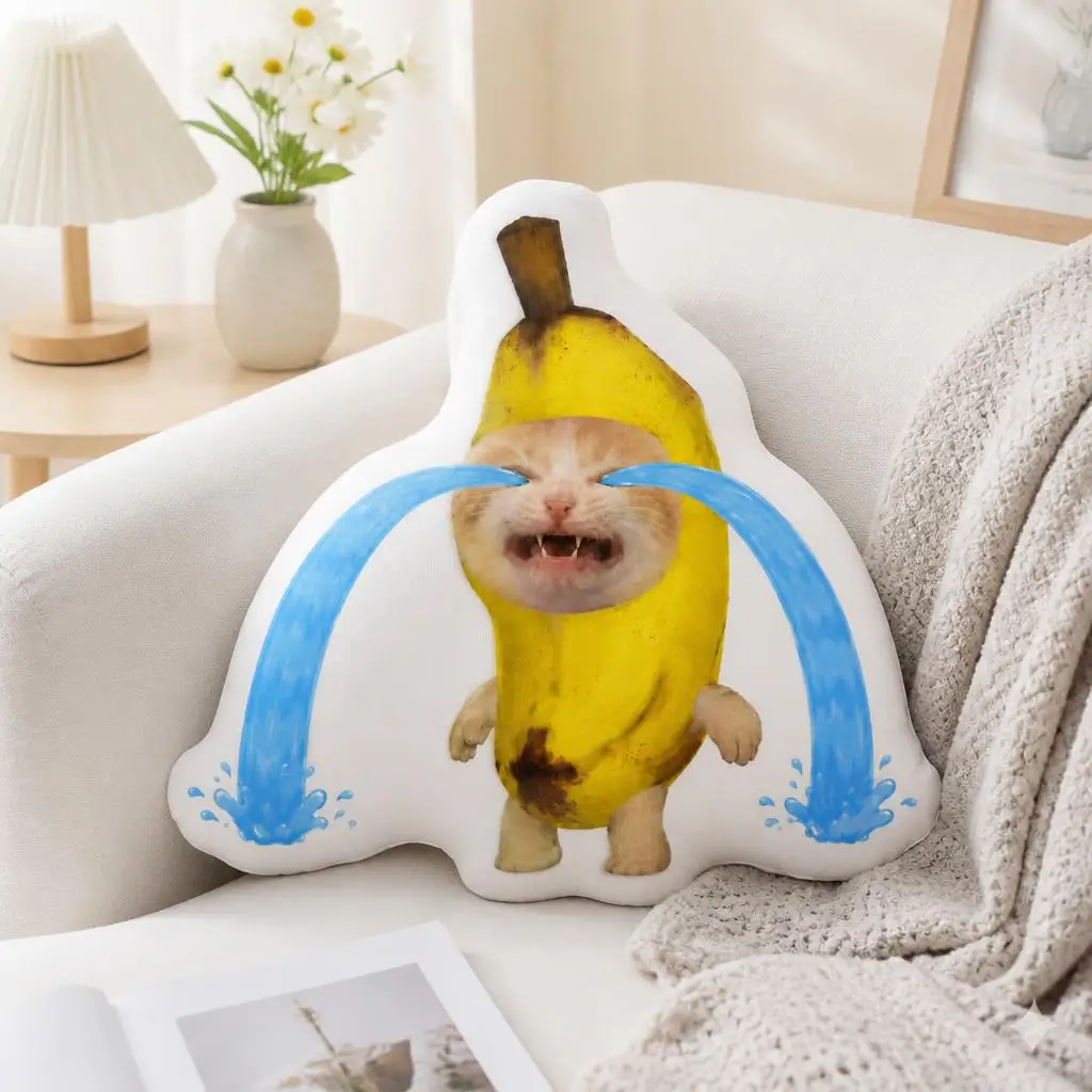 Crying Banana Cat Meme Plush Pillow Cushion Irregular Stuffed Throw Pillow Home Decor Gift Sofa Bed