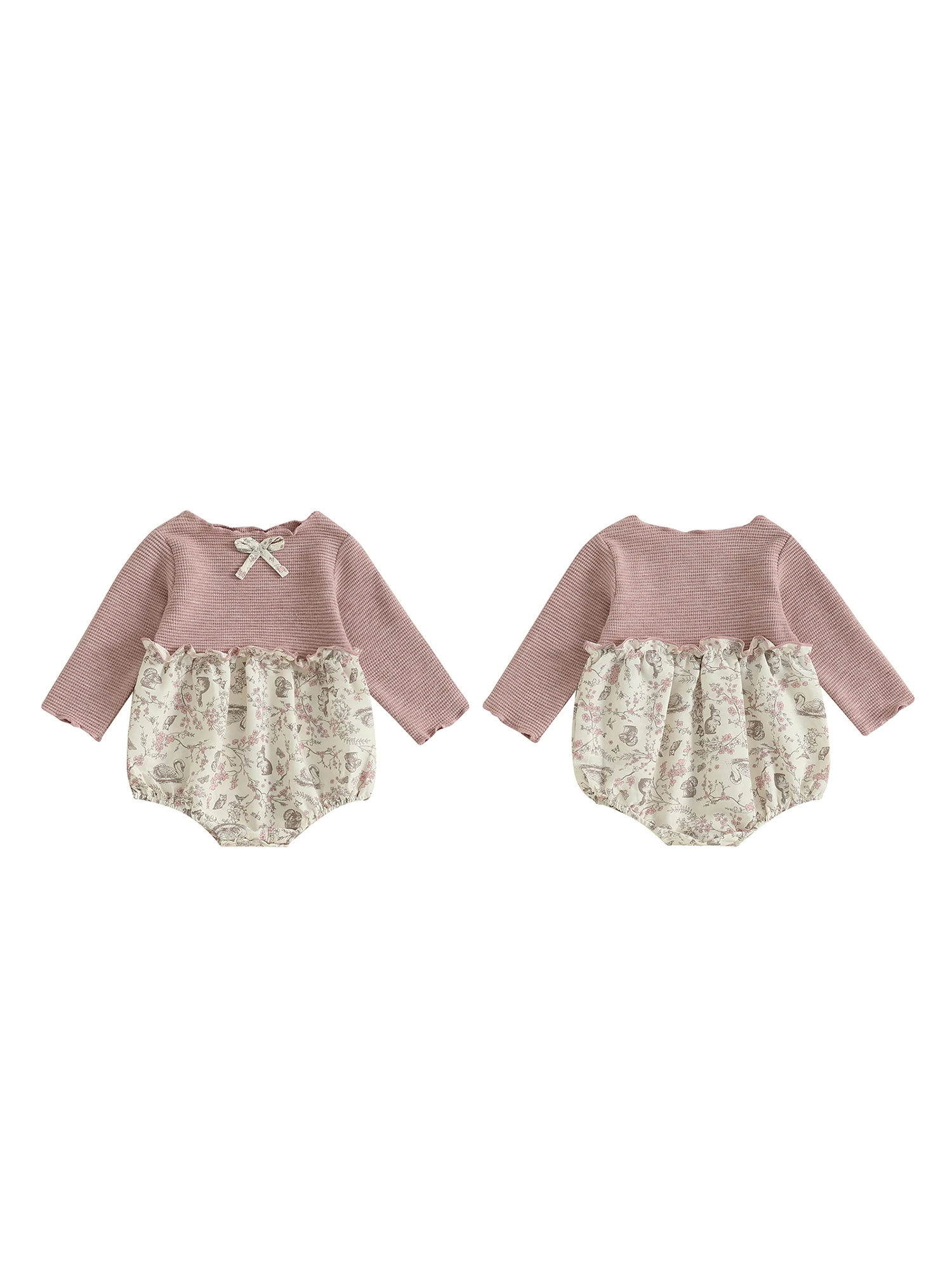 Toddler Girl Winter Warm Jumpsuit Long Sleeve Round Neck Floral Print Patchwork Romper Outfit for Casual Wear