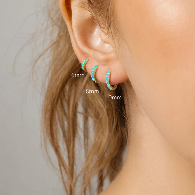 CANNER 6 8 10mm 925 Sterling Silver Opal Round Piercing Huggie Hoop Earrings for Women Fine Jewelry Accessories Pendientes 1pc