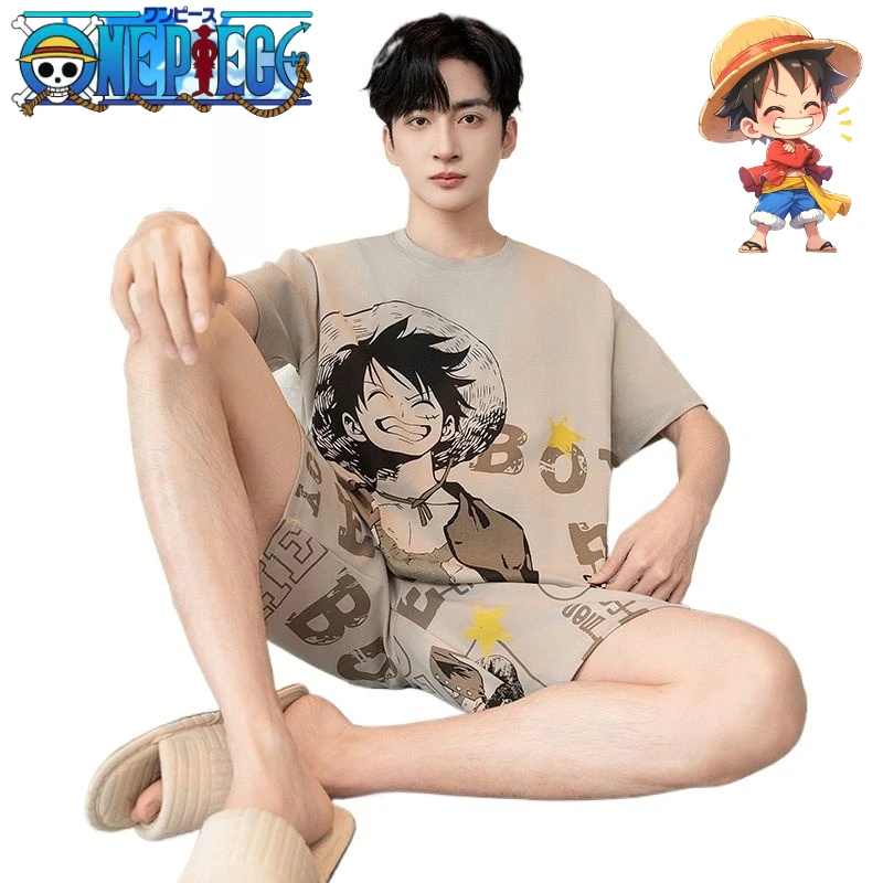 One Piece Cartoon Anime Home Clothing Creative Personality Male Youth Summer Pajamas Short sleeved Shorts Gift Wholesale