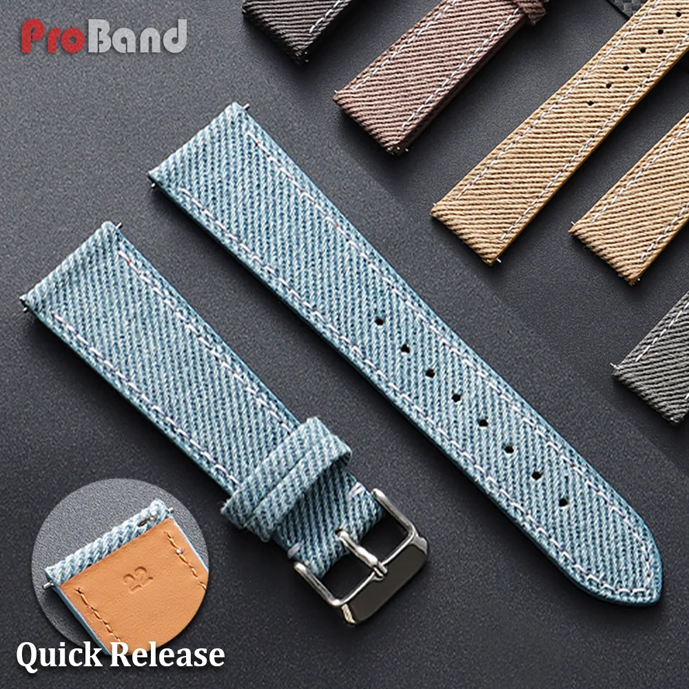 Bracelets de montre en toile denim, nylon et cuir 18mm 20mm 22mm pour Seiko, Omega, pour femmes et hommes, sport, avec boucle ardillon