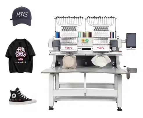 Commercial 12-Needle Double-Head Embroidery Machine for Hats & Caps 400*500mm 1200RPM Pattern Design Tool Included