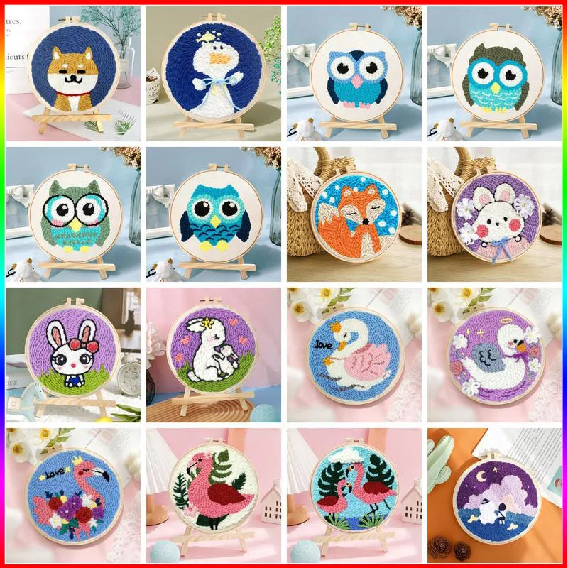 

CHENISTORY Punch Needle Embroidery Kits with Owl Swan Pattern Clothes, Needle,Threader Art Funny Handmaking Sewing Needles