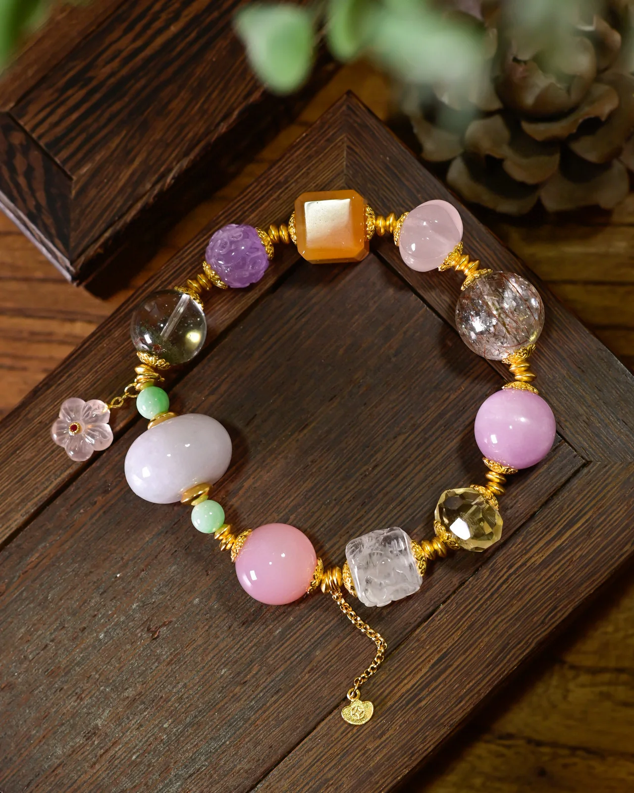 

Браслет из натуральных драгоценных камней, жадеит класса А, черное золото/рутилированный кварц/цитрин/розовый кварц/кунитовый/агат, подвеска для богатства и удачи