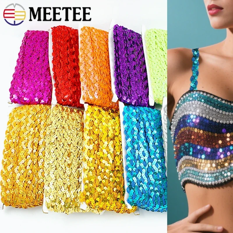 

2/5/10M Meetee 15mm Sequin Lace Trim Braided Ribbon Band Wedding Dress Garment Decoration Laces Trimming Tape Sewing Accessories