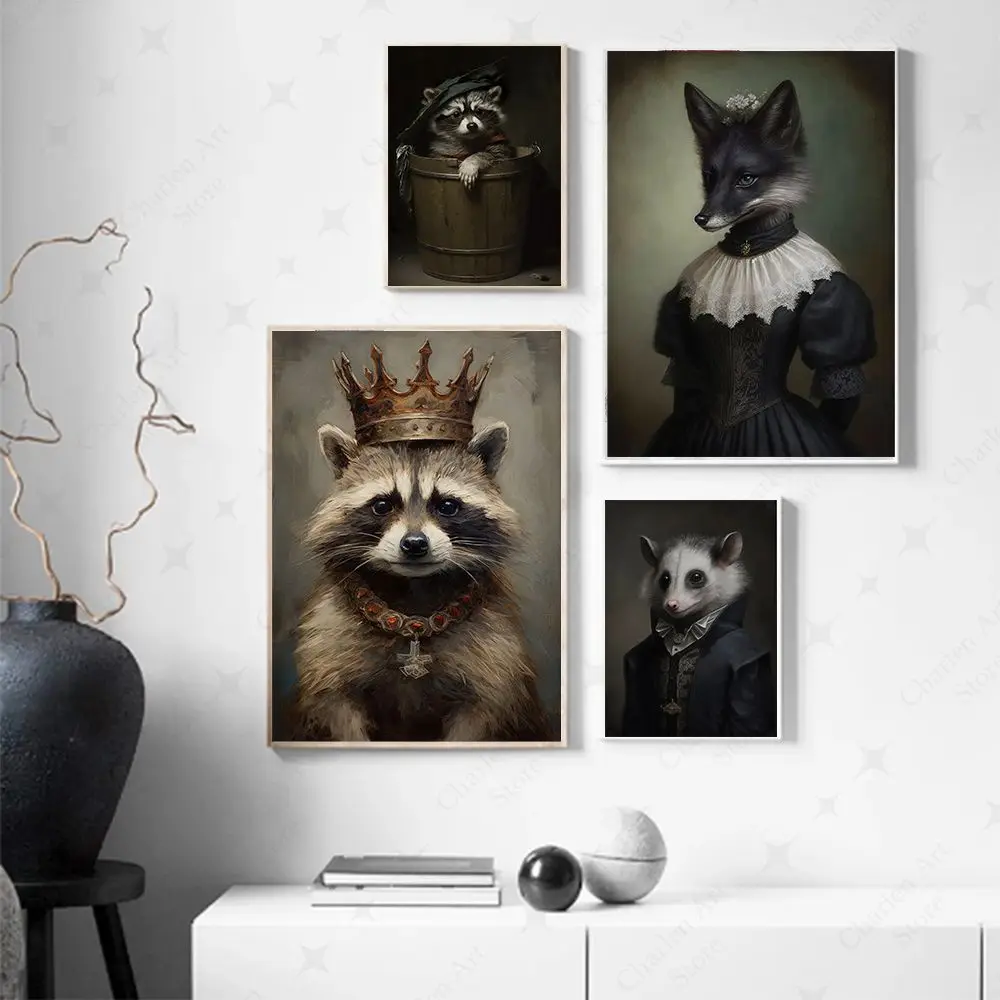 Gothic Bat in Dress Cat Witch Raven Vintage Poster Victorian Vampire Dark Academia Wall Art Canvas Painting Witchy Room Decor