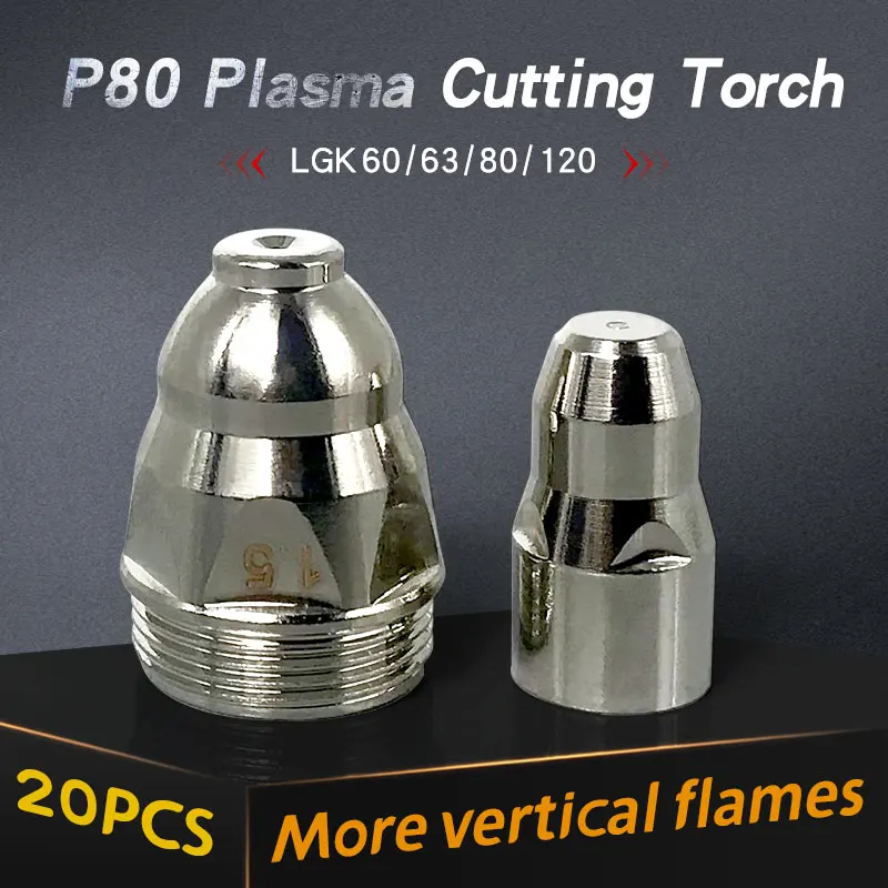 20pcs P80 Plasma Cutting Torchs Consumable Cutting 60A 100A 120A P80A CNC Plasma Torch Tip Welding Nozzles Electrode Replacement