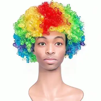 Colorful Clown Wig Afro Curly Synthetic Cosplay for Men Women Mardi Gras Christmas Party Wig Red Green Yellow Blue Wig Clown
