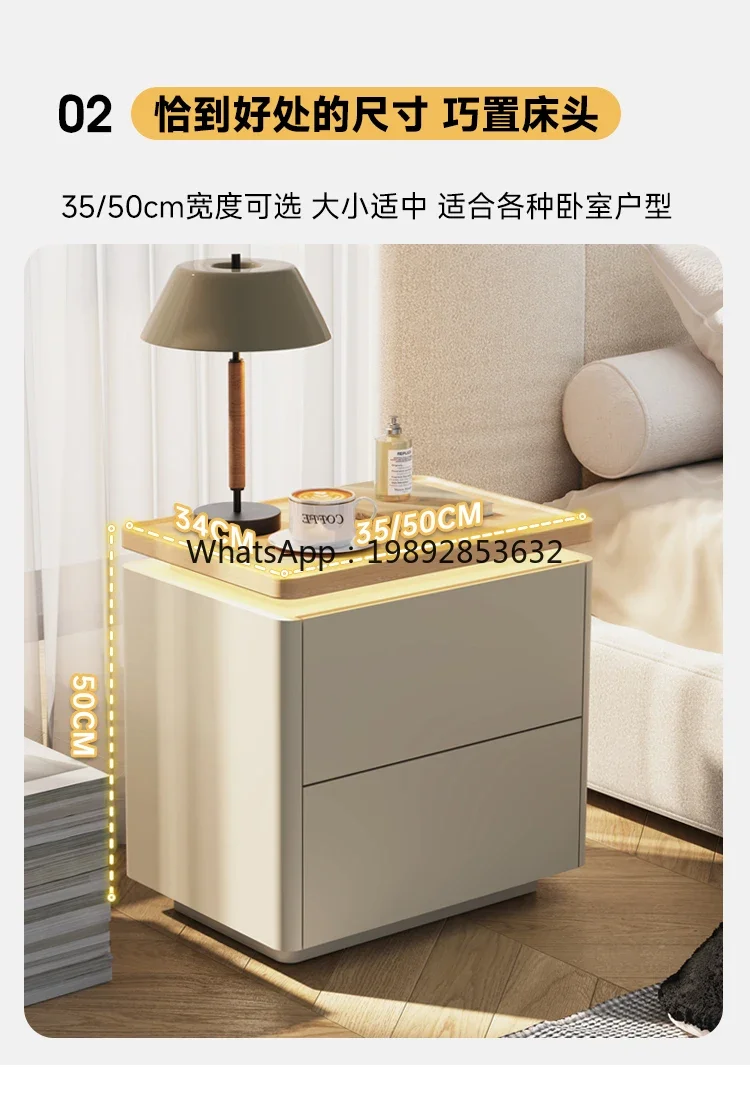 EE  Solid Wood Cream Style Bedside Table Modern Simple Home Bedroom Bedside Storage Cabinet Organizer