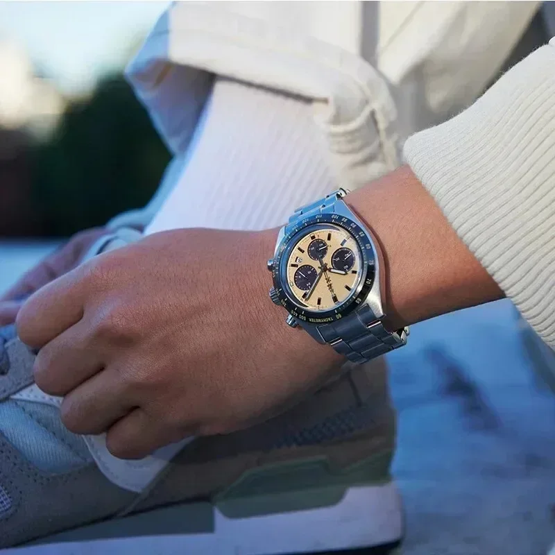 ساعة Seiko الأصلية سلسلة الباندا ثلاثة إبرة العين الهاتفي التقويم مقاوم للماء الفولاذ المقاوم للصدأ ساعة رجالية ساعات المعصم الرقمية