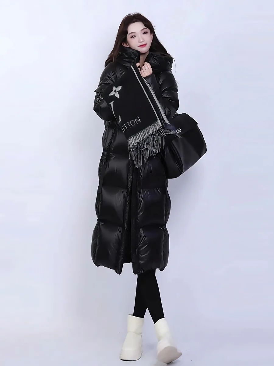 Invierno Thiened largo por encima de la rodilla blanco Du down Jaet mujer coreano Sle Ultra-resistente abrigo cálido con sombrero