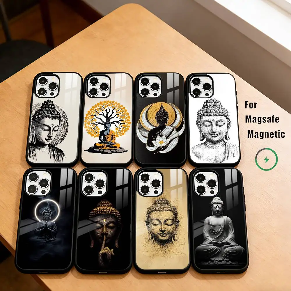 

B-Buddha A-Art Belief Pattern Phone Case For iPhone17,16,15,14,13,12,11 Plus,Pro Magnetic For Magsafe Wireless Charging