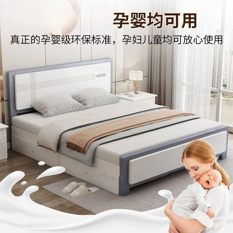 Master bedroom double rental house single storage bed wedding all solid wood bed 1.5 meters household simple Chinese