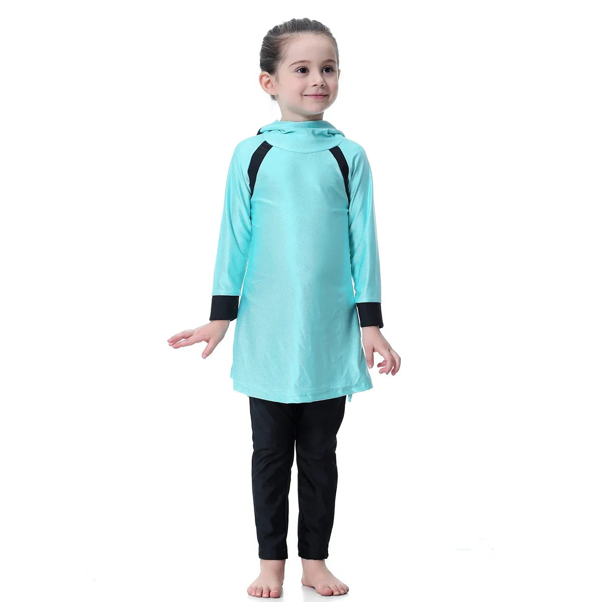 

Muslim Swimwears Hooded Two-Piece Suits Splice Islamic Children Modest Swimsuits Girls Islam Beach Wear Swimming Diving Burkinis