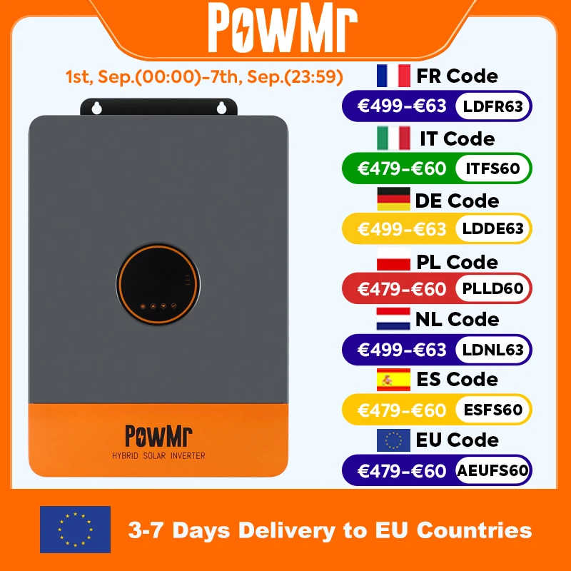 PowMr 12KW Hybrid-Solarwechselrichter 48V 220V 3-Phasen-Wechselrichter On-Off-Grid-Wechselrichter Dual-MPPT-Ausgang mit MPPT 260A Ladegerät Parallel bis zu 6 Stück