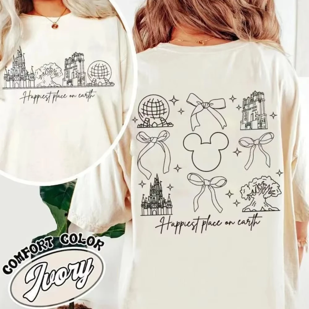 

Новая футболка Disney 2026 с принтом «Диснейленд — Самое счастливое место на Земле» и «Magic Kingdom», женская футболка с короткими рукавами, свободный крой, большие размеры