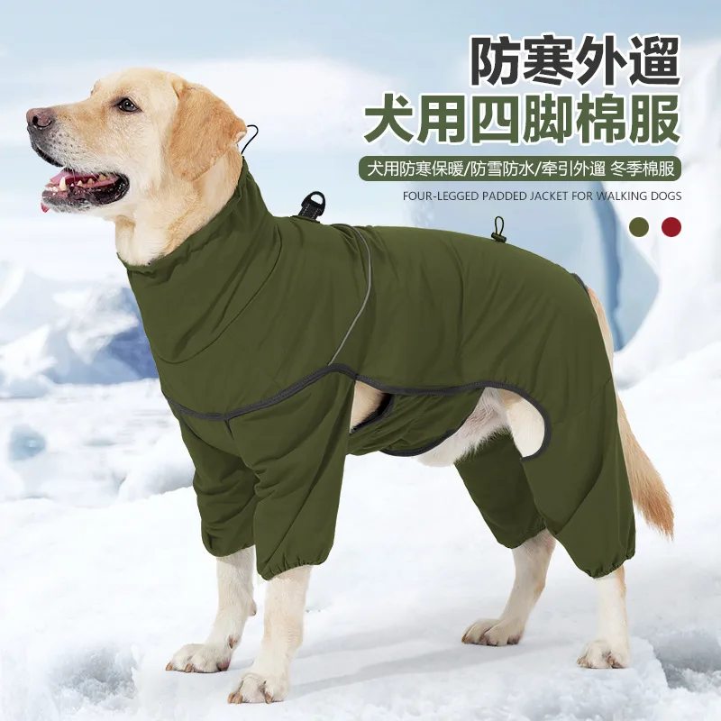 

Pet Clothes Winter Dog Four-legged Cotton Clothes Nylon Waterproof Dog Parkas Can Pull Medium and Large Dog Belly Clothes