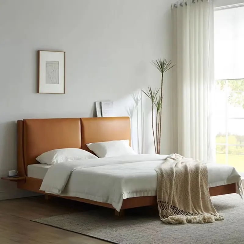 

Black walnut solid wood bed Nordic modern simple furniture double