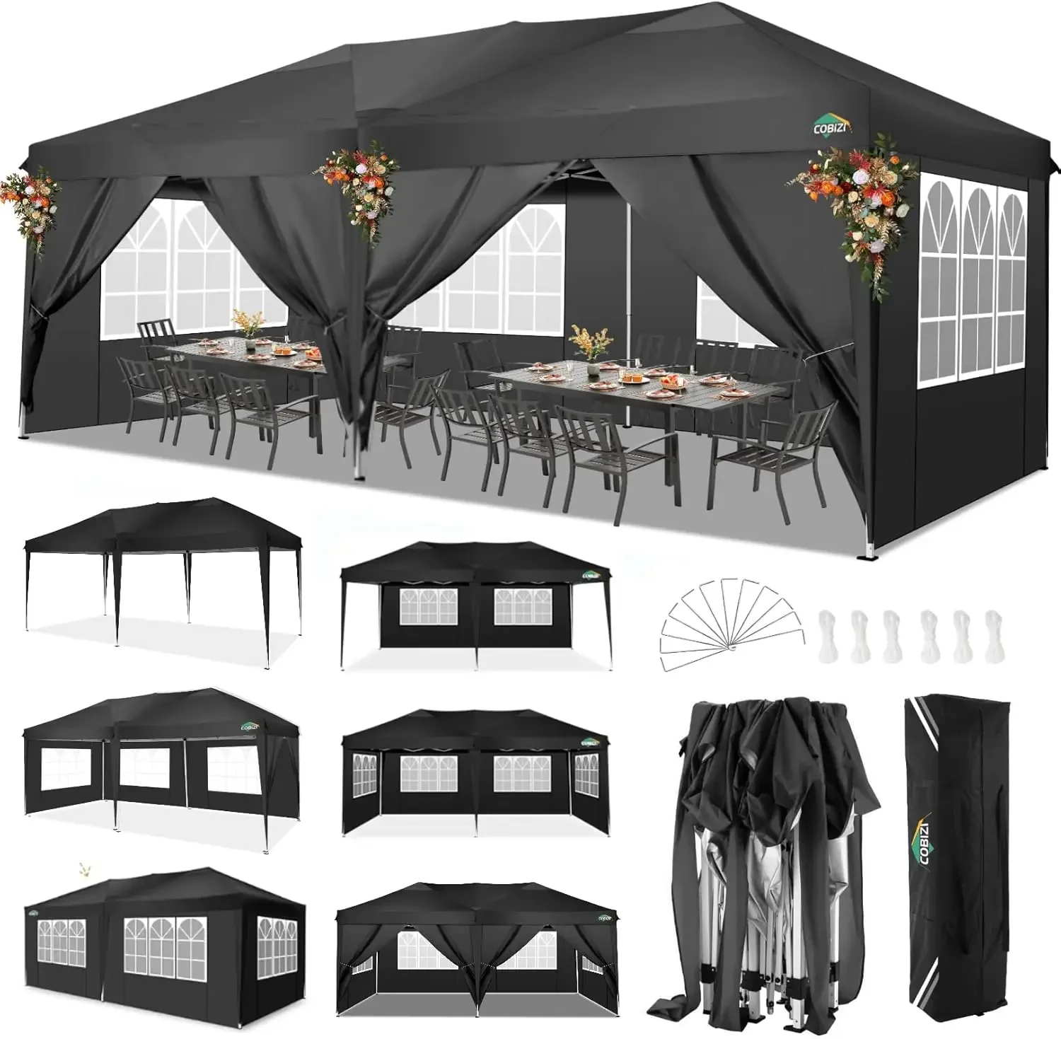

Folding Gazebo 3x6 Pop-Up Gazebo Waterproof Windproof Tent with 6 Sidewalls,3 Height Adjustable,UV Protection,Party Tent