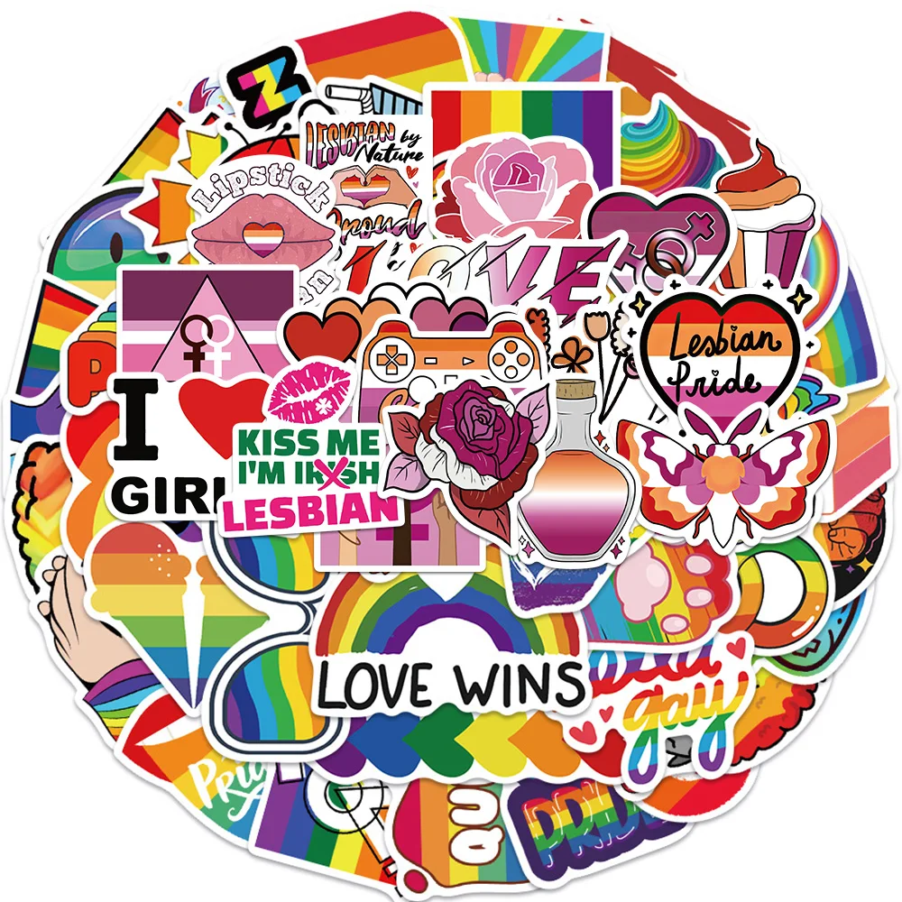 50Pcs Colorful Rainbow Funny LGBT Gay Pride Lesbian Sticker Skateboard Guitar Motorcycle Car Scrapbook Laptop Suitcase Toy