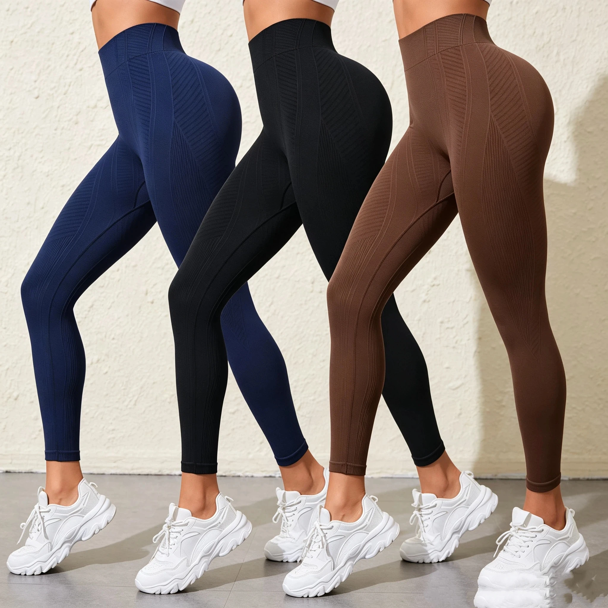 3pcs High Waist Seamless Yoga Leggings for Women, Textured Butt Lift Workout Pants, Stretch Slim Running Gym Fitness Tig