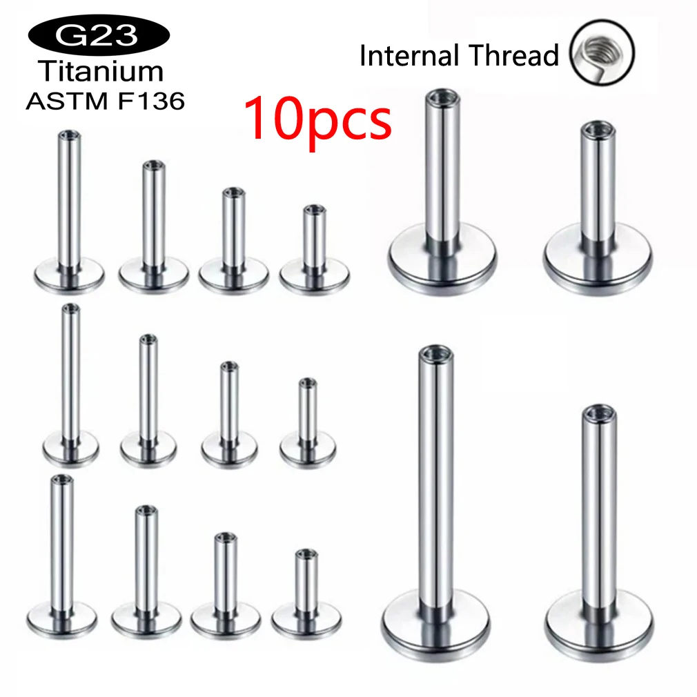 10PCS G23 Titanium Labret 16G 18G 6/10mm Rod Internal Thread Plug Septum Ear Lips Nose Piercing Tragus Body Jewelry Accessories
