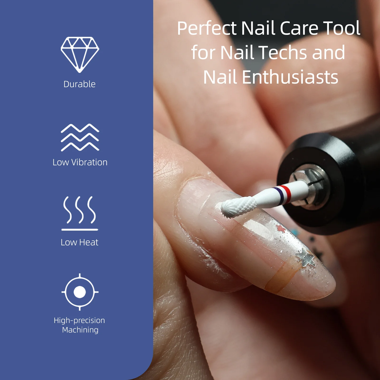 HYTOOS 2mm Pear White Composite Ceramic Nail Drill Bits High Hardness Pro E-file Bit for Cuticle Clean Gel & Acrylic Removal