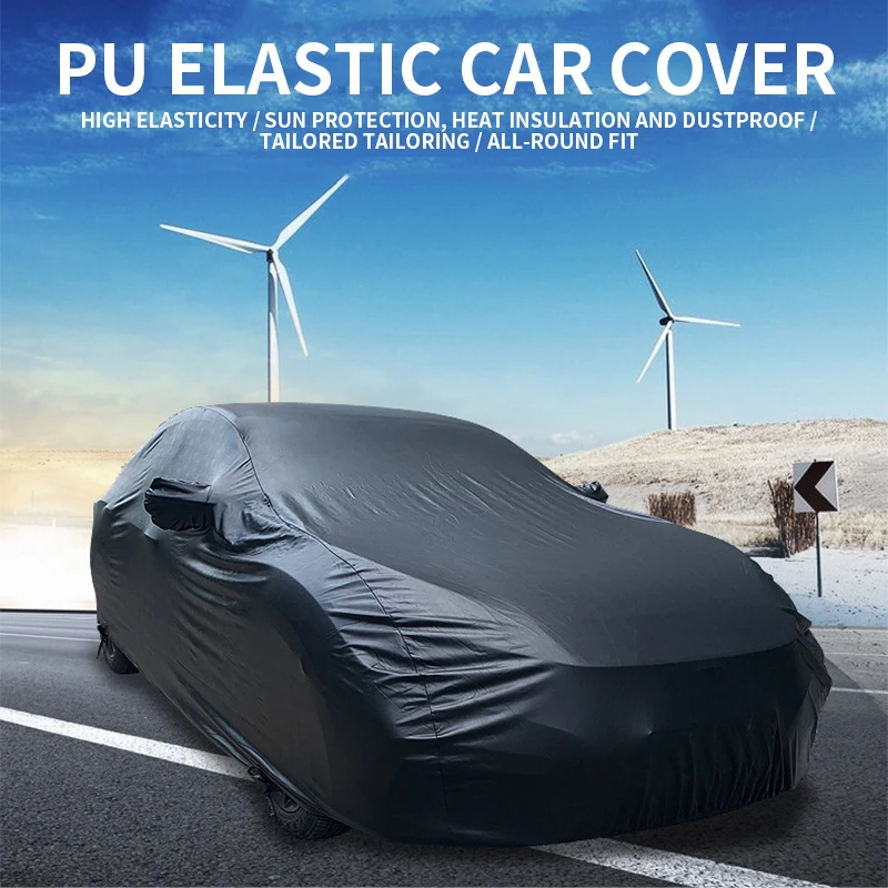 

Black outdoor waterproof car cover PU plus velvet thickened four-sided elastic car cover snow car cover S/M/L/XL/XXL