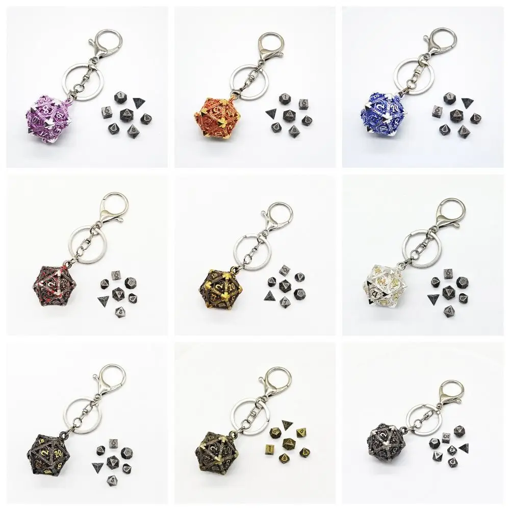 1 Set 20-sided Hollow Metal Dice Keychain DND Exquisite Hollow Metal Dice Keyring TRPG Mini Polyhedral Dice Keychain RPG Game