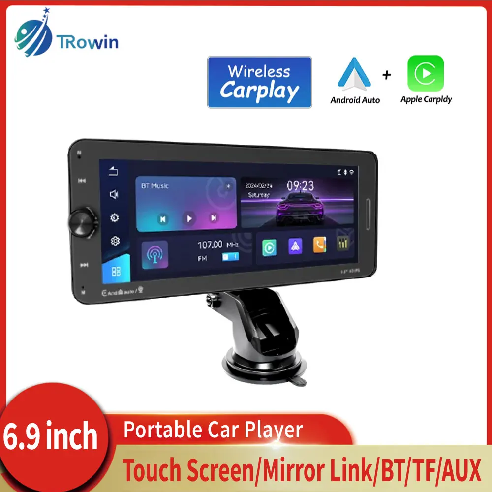 Universal 6.9 Inch TouchScreen Portable Car Multimedia Video Player Carplay Android Auto FM Transmit Support Youtube