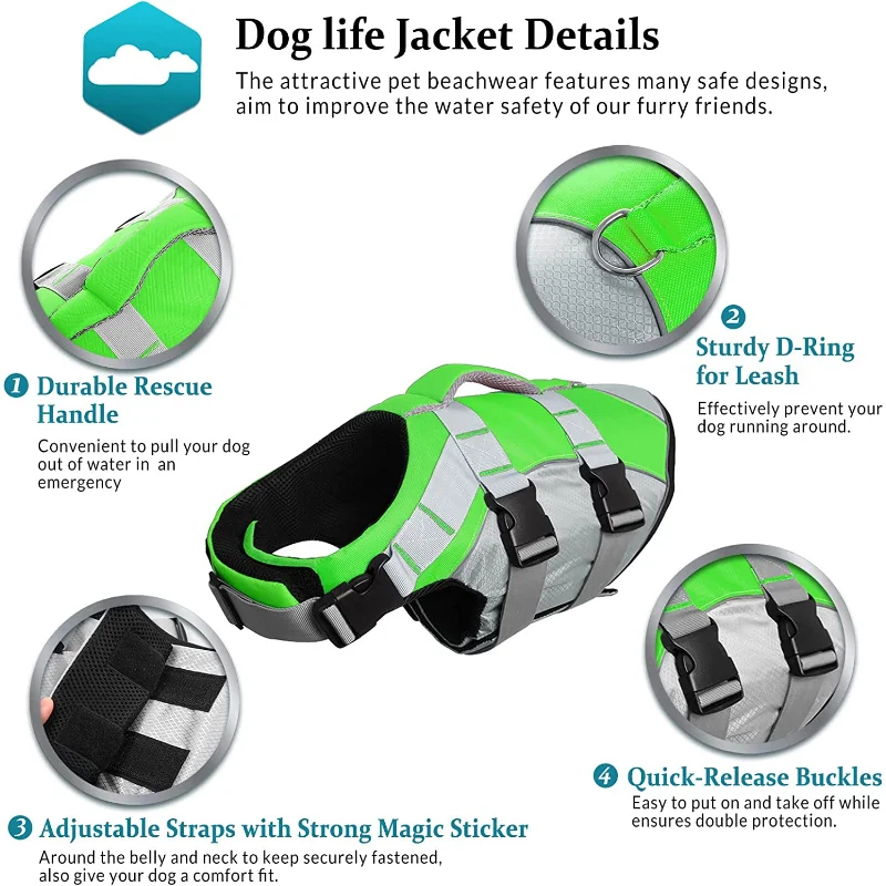 Dog Life Jacket Pet Swimming Vest Reflective Dog Float with Rescue Handle for Boating Adjustable Safety Preserver for Dog