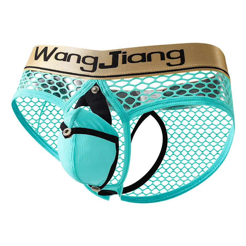 Men's Breathable Mesh Briefs with Removable Open Pouch Hollow See-through Bikini Underpants Comfortable Underwear