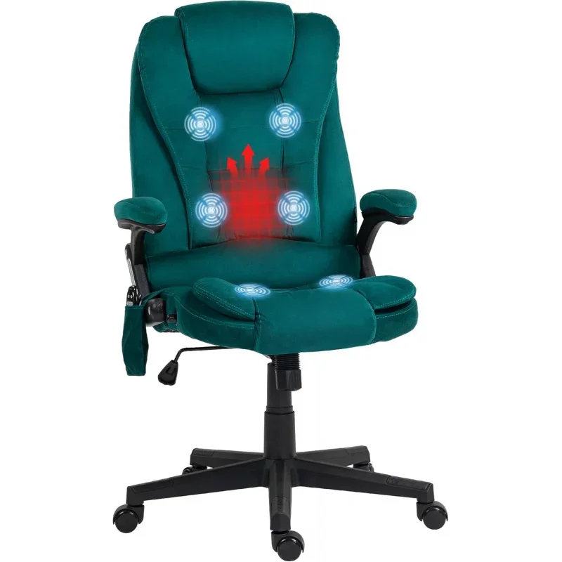 6 Point Vibrating Massage Office Chair with Heat, Velvet High Back Executive Reclining Backrest, Padded Armres