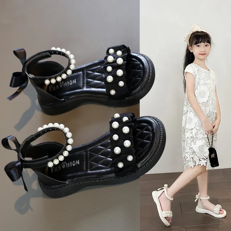 

Girls Fashion Sandals 2024 New Fashion Summer Day Sweet Girls Middle and Large Children Sequined Soft Sole Sandals