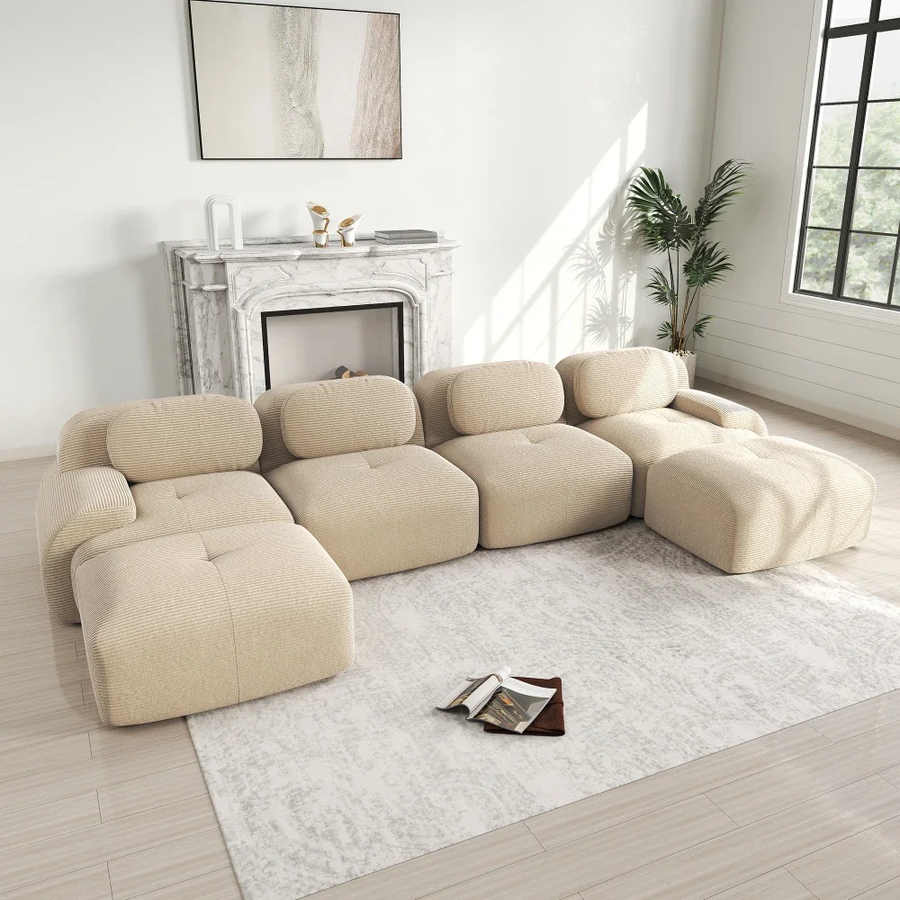 U-sofa Without Mounting, Breathable Cordsamt, Extra-wide Armrests, Pet-friendly and Ergonomic for Living Room and Bedroom