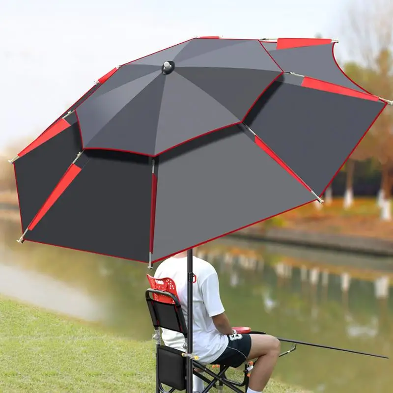 Outdoor Sun Umbrella Yard Umbrella With Carry Case Double Canopy Large Sun Umbrella Fishing Umbrella With 360-Degree Rotation