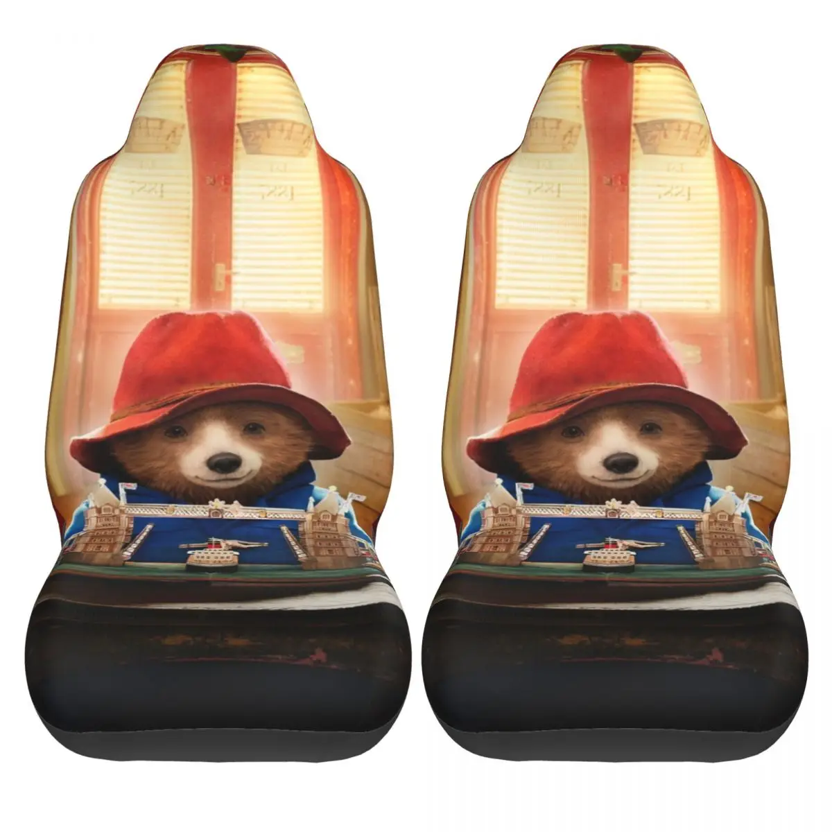 

Чехлы на автомобильные сиденья Britain Paddington Brown Bear, комплект из двух частей, модные чехлы для автосидений, дышащие чехлы из полиэстера для минивэнов