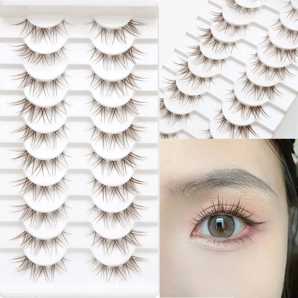 10 Pairs Natural Look Brown False Eyelashes Fashion 3D Japanese Cosplay Faux Mink Lashes Dramatic Anime Lashes for Women