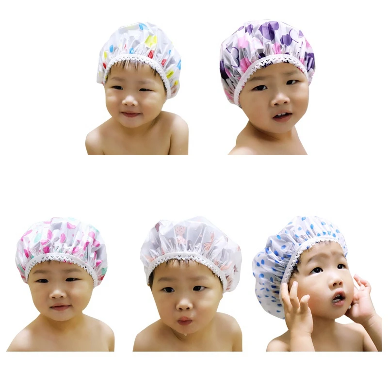 2024 New Cartoon Pattern Children Bathing Hair Moisture-Proof Cap Baby Shower Cap Waterproof Shower Hat Kids Bathroom Cap