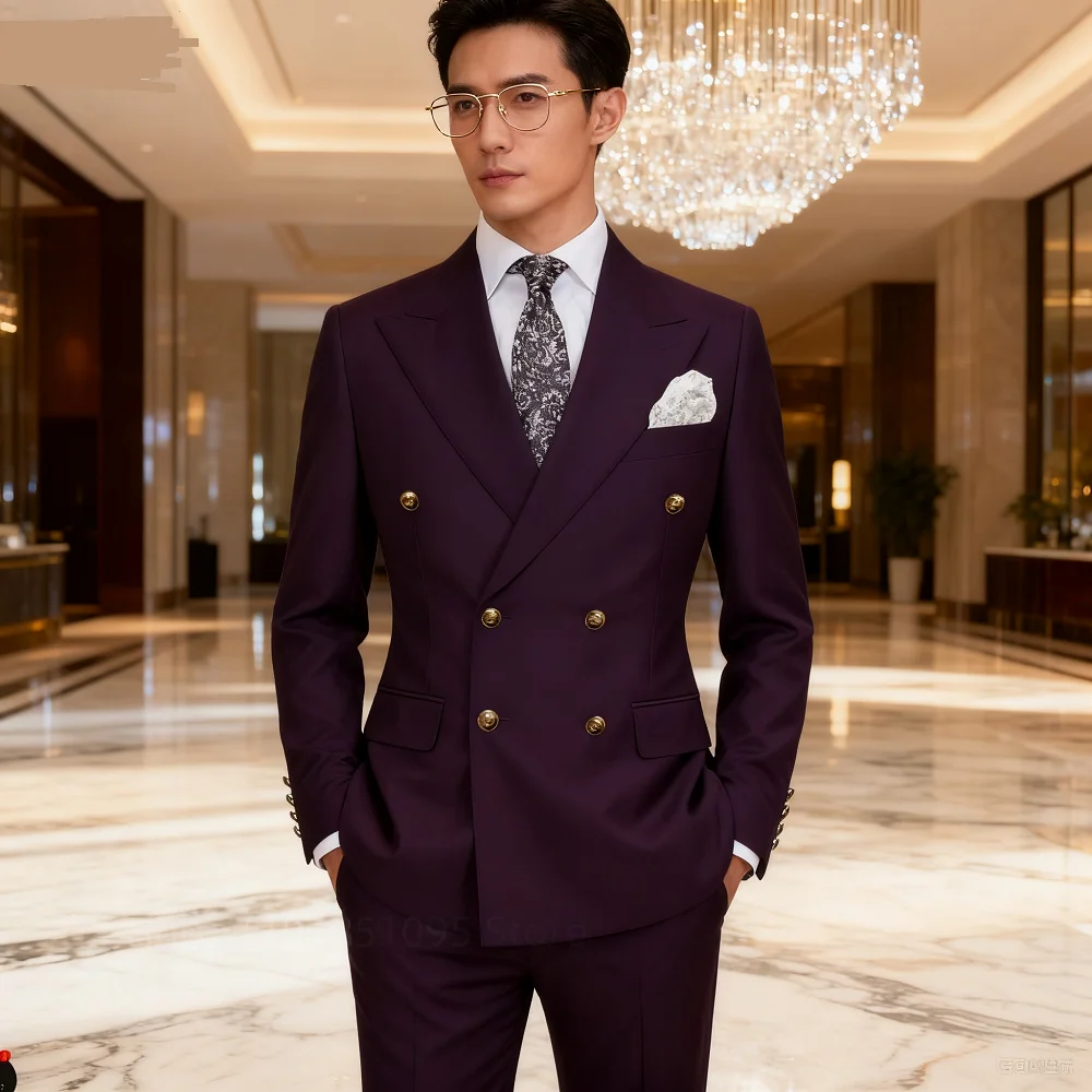 

2Smart Men's Khaki Casual Suit Fashion Formal Business Wedding Groom Tuxedo Peak Lapel Double Breasted Jacket And Pants