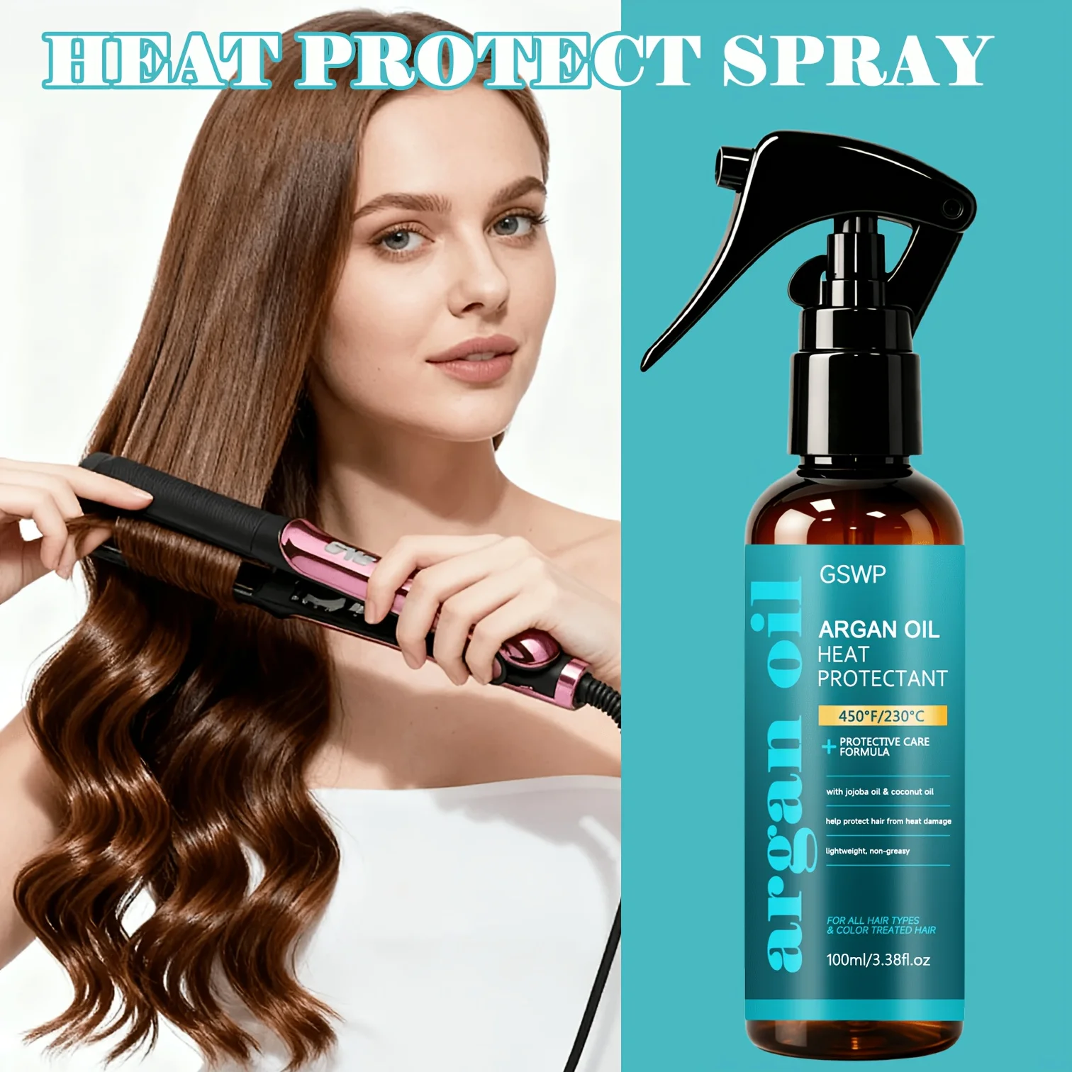 GSWP Argan Oil Protect Spray,450F Heat Protect Hair,Lightweight and Hydrating Nourishing Argan Oil Hair Treatment.100/200ml