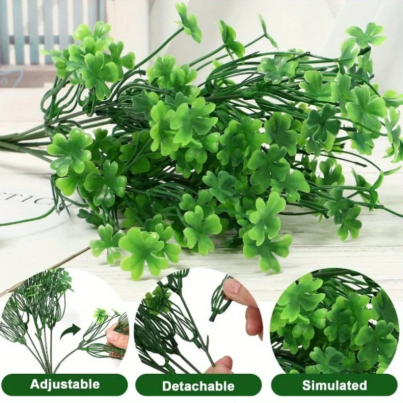 2Pcs/Set St. Patrick's Day Plastic Green Plants Artificial Plants Four Leaf Clover, Greenery Spring Home Decorations for Wedding